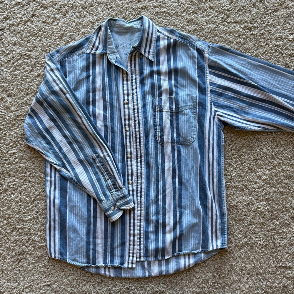 County Seat Denim Vintage 90s Vertical Stripe Button Up Long Sleeve Cotton Shirt